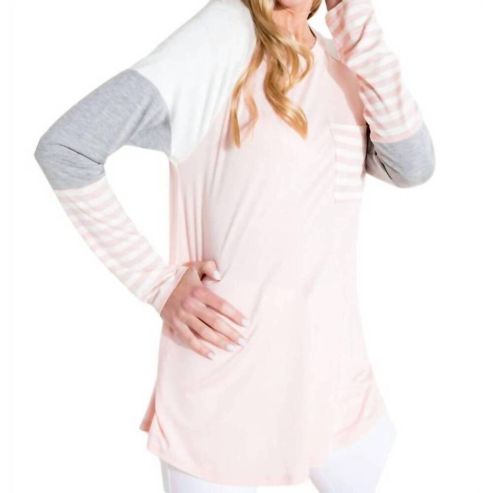 NEW NIC & JO colorblock multicolored longsleeve top in pink